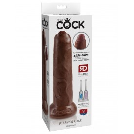 Коричневый необрезанный фаллоимитатор на присоске 9" Uncut Cock - 25,4 см