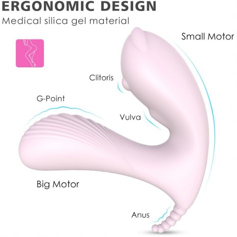Нежно-розовая вибропробка CARA с клиторальным отростком и пультом ДУ